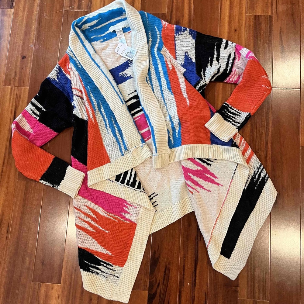 New NWT Forever 21 Multicolor Sweater Knit Shawl Cardigan Aztec Print Plus SZ XL
